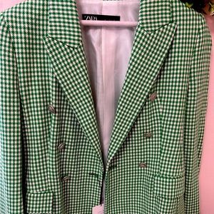 Gingham Colorblock Single Breasted Blazer from Zara
